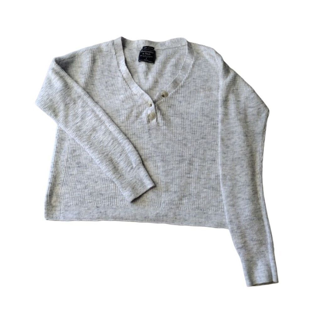 Abercrombie & Fitch Crop Sweater Woman Small Gray V-Neck Knit Long Sleeves